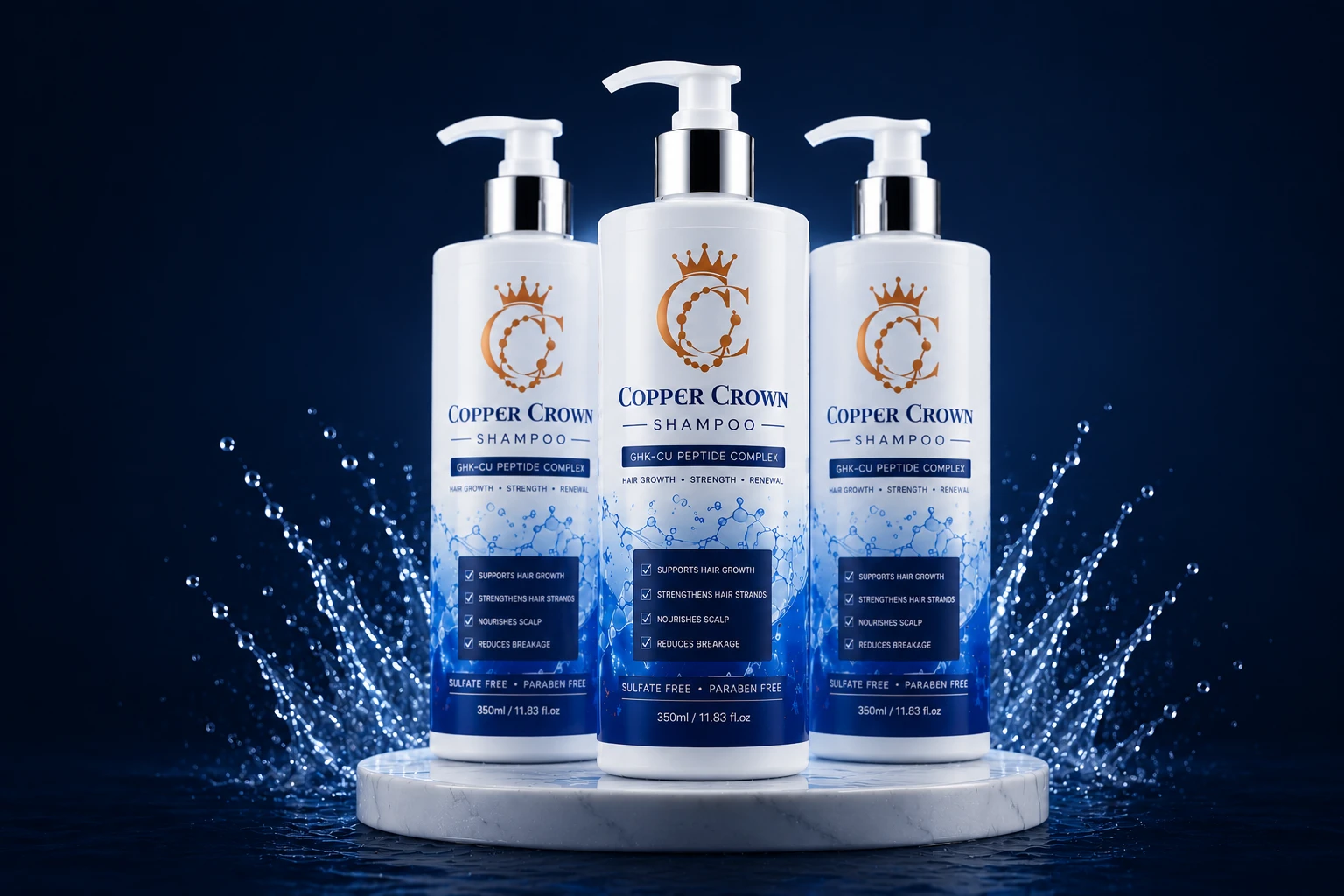 Copper Crown GHK-Cu Peptide Shampoo — 3 bottles